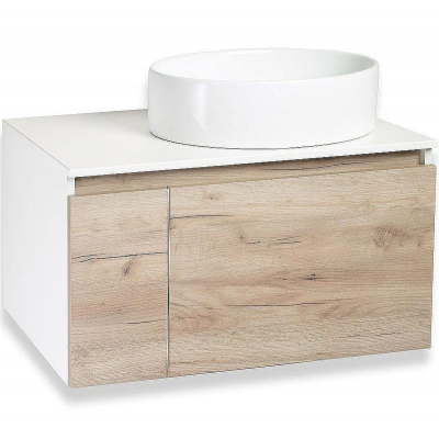 Тумба под раковину Runo Бари 80 00-00001375 подвесная Крафт дуб Белая