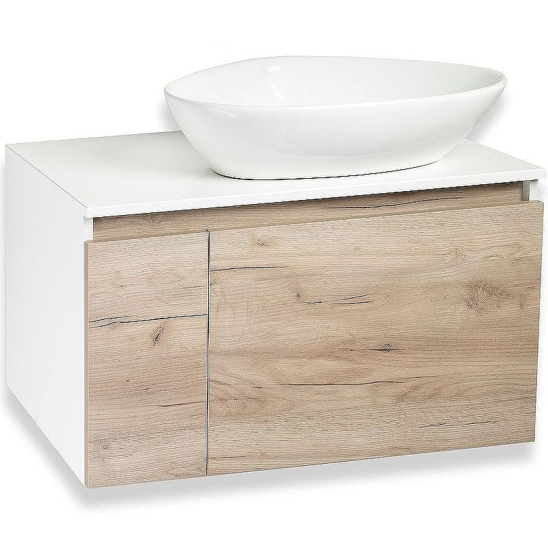 Тумба под раковину Runo Бари 80 00-00001375 подвесная Крафт дуб Белая, купить, цена, заказать, магазин, доставка, скидка, промокод, купить, цена, заказать, магазин, доставка, скидка, промокод