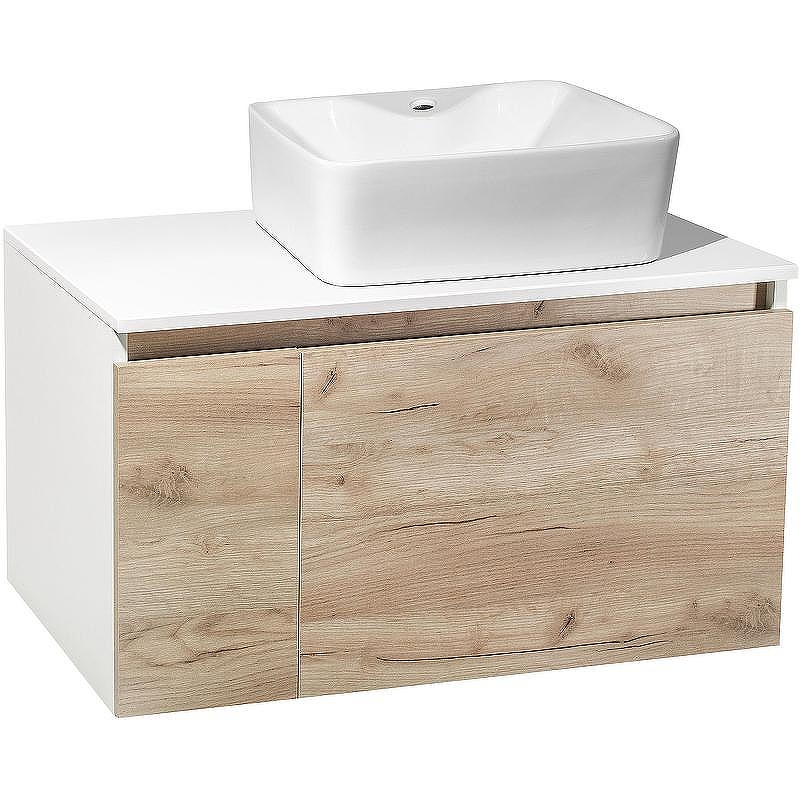 Тумба под раковину Runo Бари 80 00-00001375 подвесная Крафт дуб Белая, купить, цена, заказать, магазин, доставка, скидка, промокод, купить, цена, заказать, магазин, доставка, скидка, промокод