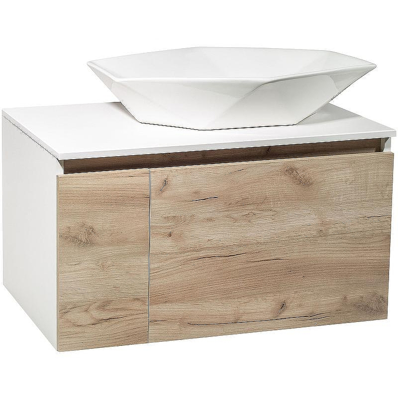 Тумба под раковину Runo Бари 80 00-00001375 подвесная Крафт дуб Белая, купить, цена, заказать, магазин, доставка, скидка, промокод, купить, цена, заказать, магазин, доставка, скидка, промокод