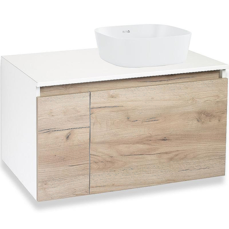 Тумба под раковину Runo Бари 80 00-00001375 подвесная Крафт дуб Белая, купить, цена, заказать, магазин, доставка, скидка, промокод, купить, цена, заказать, магазин, доставка, скидка, промокод
