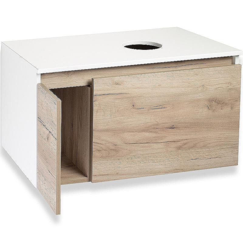 Тумба под раковину Runo Бари 80 00-00001375 подвесная Крафт дуб Белая, купить, цена, заказать, магазин, доставка, скидка, промокод, купить, цена, заказать, магазин, доставка, скидка, промокод