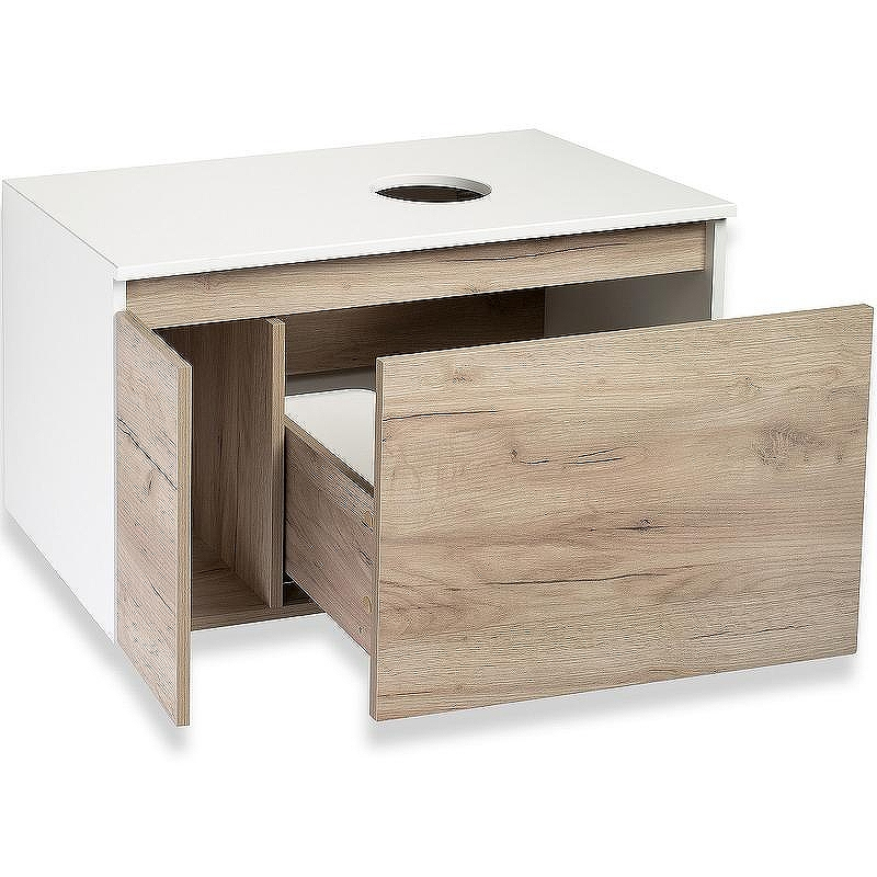 Тумба под раковину Runo Бари 80 00-00001375 подвесная Крафт дуб Белая, купить, цена, заказать, магазин, доставка, скидка, промокод, купить, цена, заказать, магазин, доставка, скидка, промокод