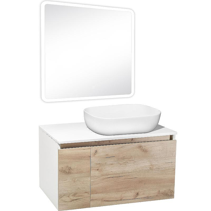 Тумба под раковину Runo Бари 80 00-00001375 подвесная Крафт дуб Белая, купить, цена, заказать, магазин, доставка, скидка, промокод, купить, цена, заказать, магазин, доставка, скидка, промокод