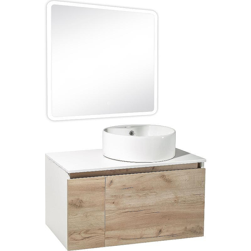 Тумба под раковину Runo Бари 80 00-00001375 подвесная Крафт дуб Белая, купить, цена, заказать, магазин, доставка, скидка, промокод, купить, цена, заказать, магазин, доставка, скидка, промокод