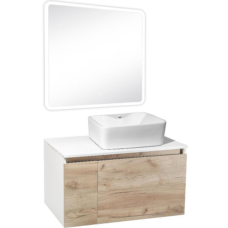 Тумба под раковину Runo Бари 80 00-00001375 подвесная Крафт дуб Белая, купить, цена, заказать, магазин, доставка, скидка, промокод, купить, цена, заказать, магазин, доставка, скидка, промокод