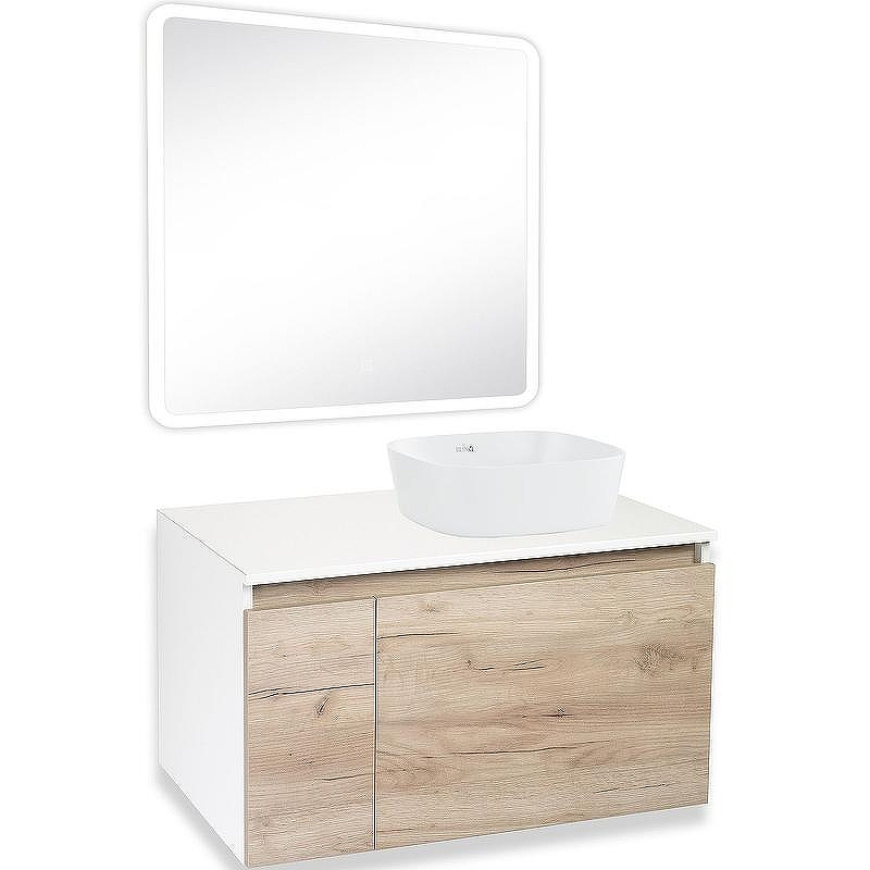 Тумба под раковину Runo Бари 80 00-00001375 подвесная Крафт дуб Белая, купить, цена, заказать, магазин, доставка, скидка, промокод, купить, цена, заказать, магазин, доставка, скидка, промокод