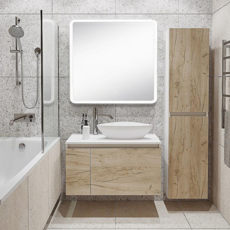 Тумба под раковину Runo Бари 80 00-00001375 подвесная Крафт дуб Белая, купить, цена, заказать, магазин, доставка, скидка, промокод, купить, цена, заказать, магазин, доставка, скидка, промокод