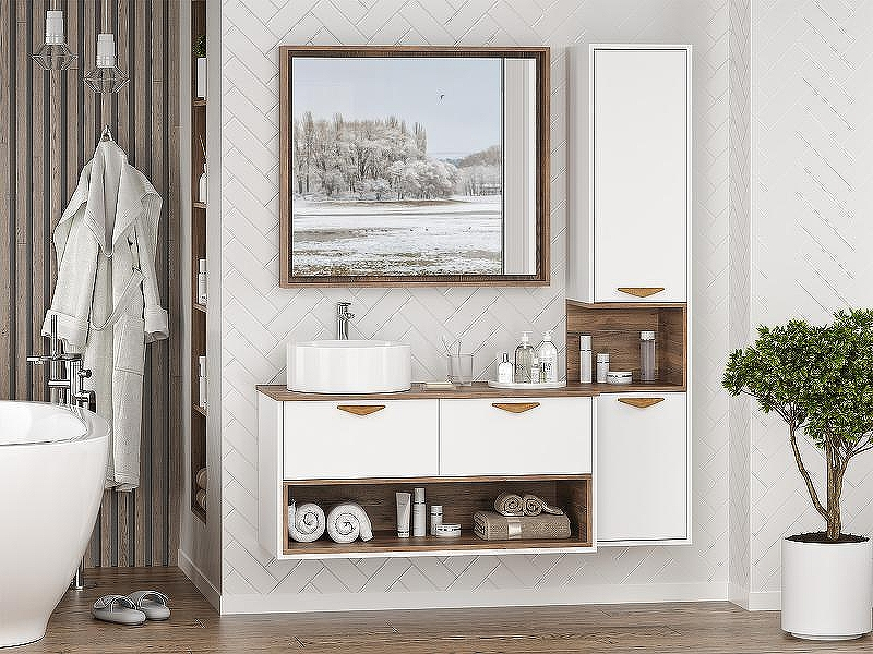 Тумба под раковину Brevita Bergen 105 BER-07105-19-01-2Я подвесная Белая матовая Дуб Галифакс олово, купить, цена, заказать, магазин, доставка, скидка, промокод, купить, цена, заказать, магазин, доставка, скидка, промокод