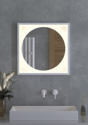Зеркало Defesto Eclipce 60х60 DF 2236S с подсветкой 12W-3000К/в багетной раме/Сенсорный выключатель/Теплый белый свет/Белая рама