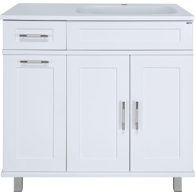 Тумба с раковиной Misty Купер 90 R УТ000011592 с бельевой корзиной Белая