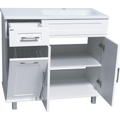 Тумба с раковиной Misty Купер 90 R УТ000011592 с бельевой корзиной Белая