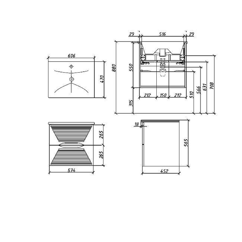 Тумба под раковину Caprigo Modo Terza 60 35611-RF15 подвесная цвет Скайрос, купить, цена, заказать, магазин, доставка, скидка, промокод, купить, цена, заказать, магазин, доставка, скидка, промокод