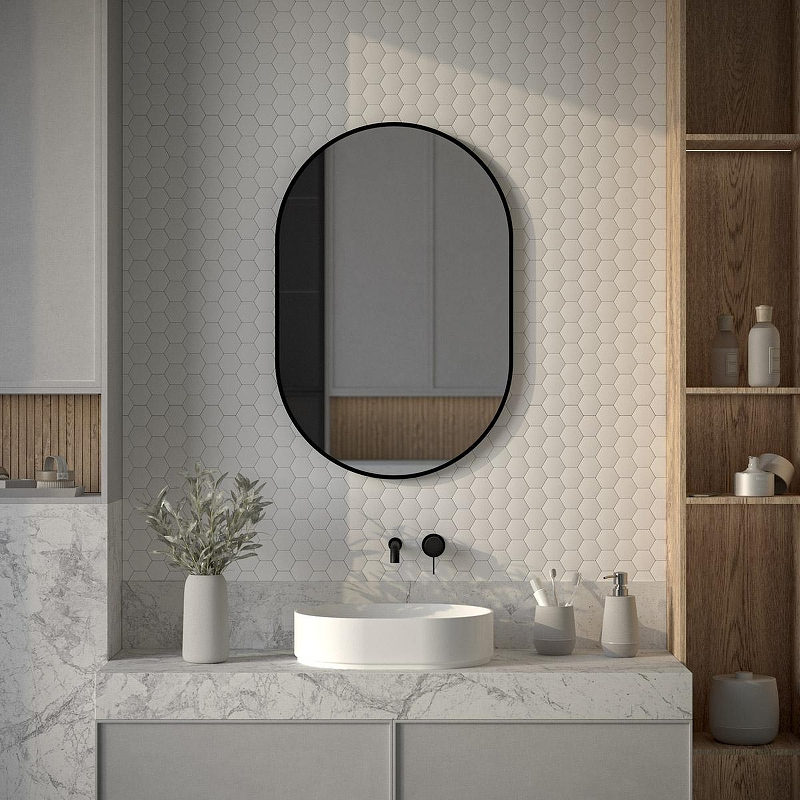 Зеркало Defesto Aura 60х90 DF 2925 с подсветкой 25W-4500K/Без выключателя/Нейтральный белый свет/Черная рама, купить, цена, заказать, магазин, доставка, скидка, промокод, купить, цена, заказать, магазин, доставка, скидка, промокод