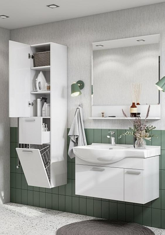 Шкаф пенал Aquaton Инди 34 1A188603ND010 подвесной с бельевой корзиной Белый, купить, цена, заказать, магазин, доставка, скидка, промокод, купить, цена, заказать, магазин, доставка, скидка, промокод