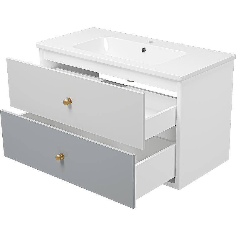 Тумба с раковиной Brevita 50 Shades of Grey Анастейша 100 УТ000014281 подвесная Белая матовая Серая матовая, купить, цена, заказать, магазин, доставка, скидка, промокод, купить, цена, заказать, магазин, доставка, скидка, промокод