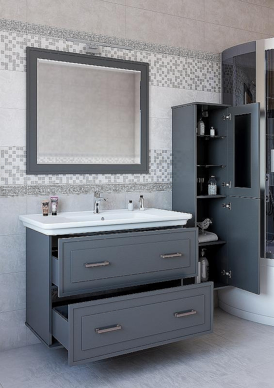 Тумба под раковину Sanflor Модена 105 С02733 подвесная Серая, купить, цена, заказать, магазин, доставка, скидка, промокод, купить, цена, заказать, магазин, доставка, скидка, промокод