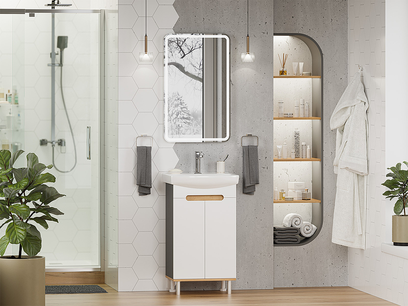 Тумба с раковиной Misty Сканди 50 УТ000023180 Белый Дуб крафт золотой Антрацит, купить, цена, заказать, магазин, доставка, скидка, промокод, купить, цена, заказать, магазин, доставка, скидка, промокод