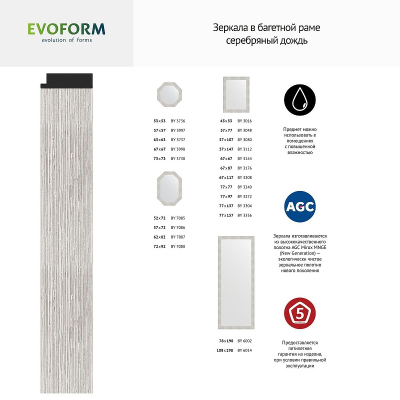 Зеркало Evoform Octagon 67х67 BY 6025 в багетной раме - Серебряный дождь 70