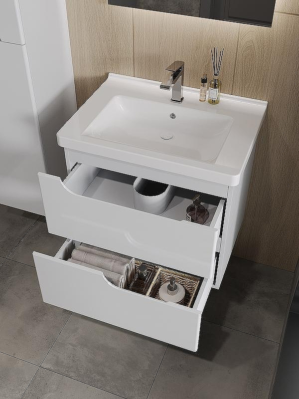 Тумба с раковиной Orange Topline-Milano 65 TP-M65-02+RA подвесная Белый глянец, купить, цена, заказать, магазин, доставка, скидка, промокод, купить, цена, заказать, магазин, доставка, скидка, промокод