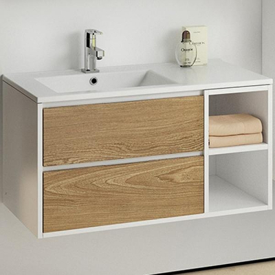 Тумба с раковиной SanVit Мэри-4 90 L kmery904 с фактурой под дерево подвесная Акация светлая