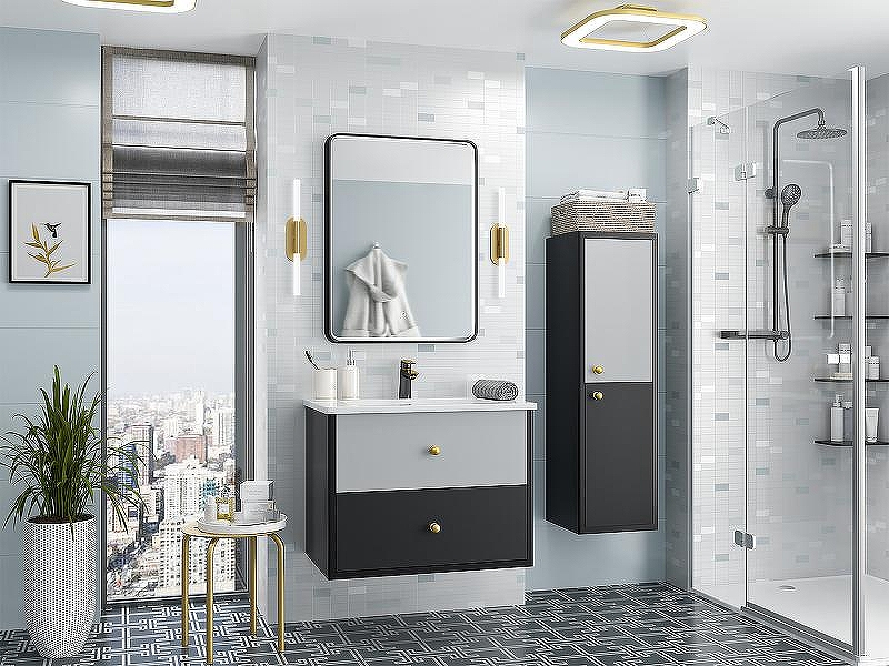 Тумба с раковиной Brevita 50 Shades of Grey Кристиан 80 УТ000014240 подвесная Черная матовая Серая матовая, купить, цена, заказать, магазин, доставка, скидка, промокод, купить, цена, заказать, магазин, доставка, скидка, промокод