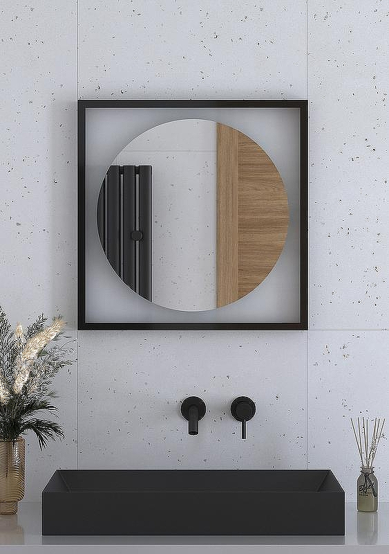 Зеркало Defesto Eclipce 60х60 DF 2231 с подсветкой 12W-3000К/в багетной раме/Без выключателя/Теплый белый свет/Черная рама, купить, цена, заказать, магазин, доставка, скидка, промокод, купить, цена, заказать, магазин, доставка, скидка, промокод