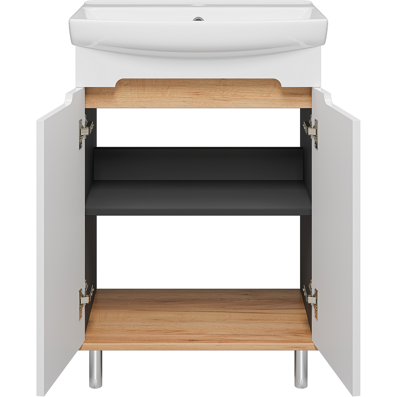 Тумба с раковиной Misty Сканди 60 УТ000023167 Белая Дуб крафт золотой Антрацит, купить, цена, заказать, магазин, доставка, скидка, промокод, купить, цена, заказать, магазин, доставка, скидка, промокод