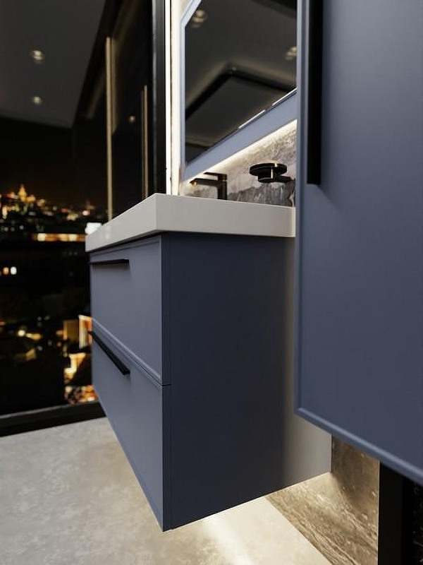 Тумба под раковину La Fenice Elba Twin 80 FNC-01-ELB-BG-80-2 подвесная. Синяя матовая, купить, цена, заказать, магазин, доставка, скидка, промокод, купить, цена, заказать, магазин, доставка, скидка, промокод