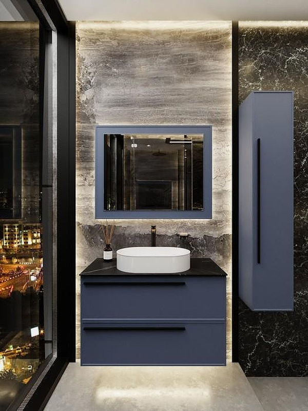 Тумба под раковину La Fenice Elba Twin 80 FNC-01-ELB-BG-80-2 подвесная. Синяя матовая, купить, цена, заказать, магазин, доставка, скидка, промокод, купить, цена, заказать, магазин, доставка, скидка, промокод