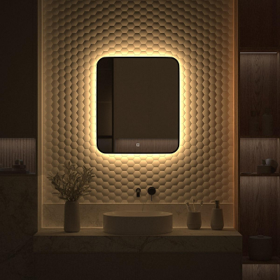 Зеркало Defesto Aura 60х70 DF 2976S с подсветкой 23W-3000K/Сенсорный выключатель/Теплый белый свет/Черная рама