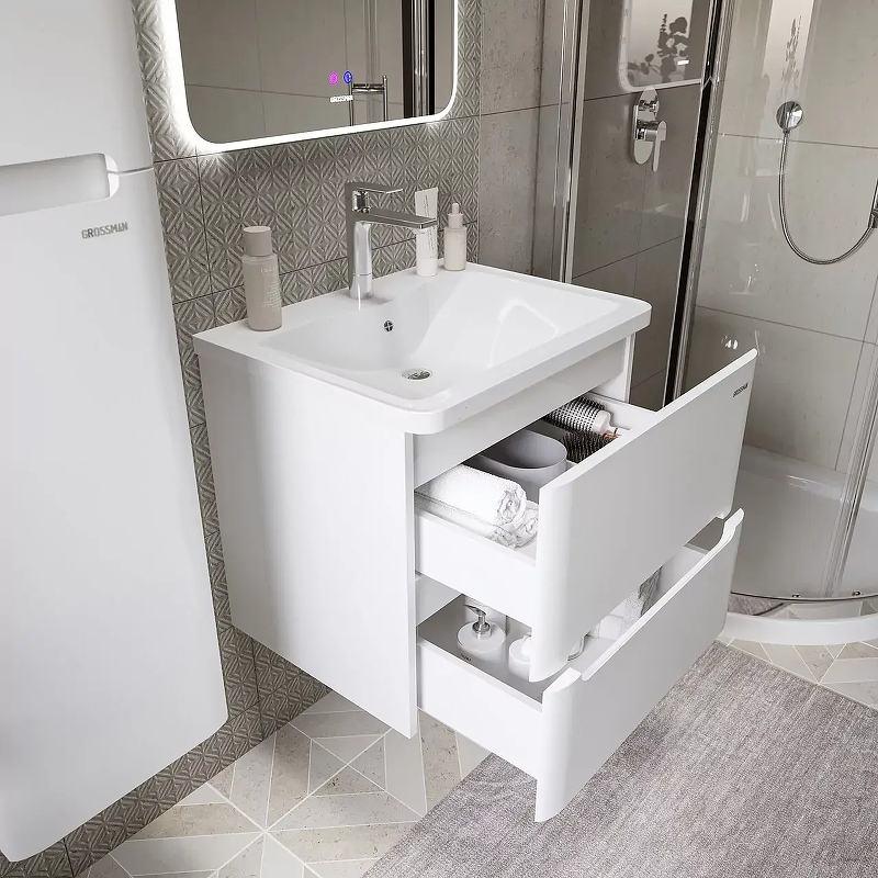 Тумба под раковину Grossman Адель 70 107017 подвесная цвет Белый глянцевый, купить, цена, заказать, магазин, доставка, скидка, промокод, купить, цена, заказать, магазин, доставка, скидка, промокод