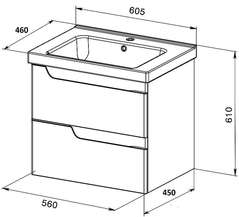 Тумба с раковиной Orange Topline-Milano 60 TP-M60-02+RA подвесная Белый глянец, купить, цена, заказать, магазин, доставка, скидка, промокод, купить, цена, заказать, магазин, доставка, скидка, промокод