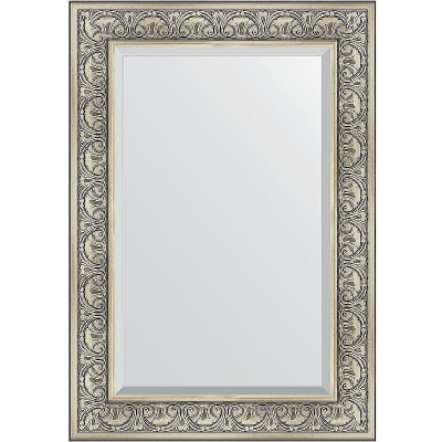 Зеркало Evoform Exclusive 100х70 BY 3450 с фацетом в багетной раме - Барокко серебро 106