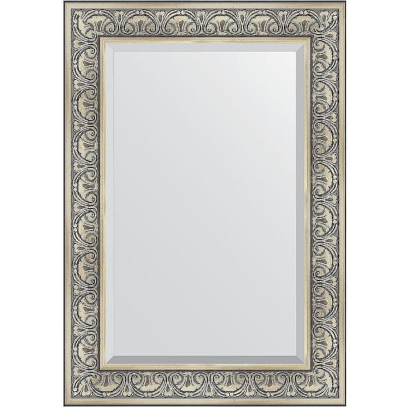Зеркало Evoform Exclusive 100х70 BY 3450 с фацетом в багетной раме - Барокко серебро 106, купить, цена, заказать, магазин, доставка, скидка, промокод, купить, цена, заказать, магазин, доставка, скидка, промокод