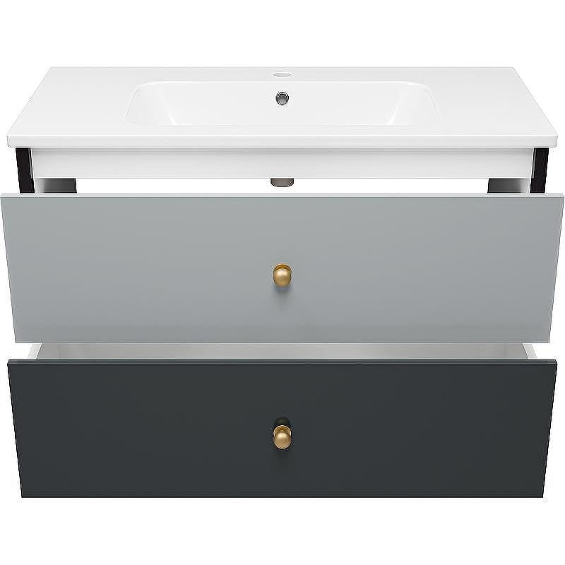 Тумба с раковиной Brevita 50 Shades of Grey Кристиан 100 УТ000014283 подвесная Черная матовая Серая матовая, купить, цена, заказать, магазин, доставка, скидка, промокод, купить, цена, заказать, магазин, доставка, скидка, промокод