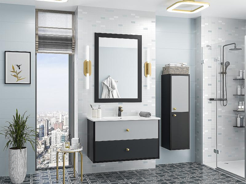 Тумба с раковиной Brevita 50 Shades of Grey Кристиан 100 УТ000014283 подвесная Черная матовая Серая матовая, купить, цена, заказать, магазин, доставка, скидка, промокод, купить, цена, заказать, магазин, доставка, скидка, промокод