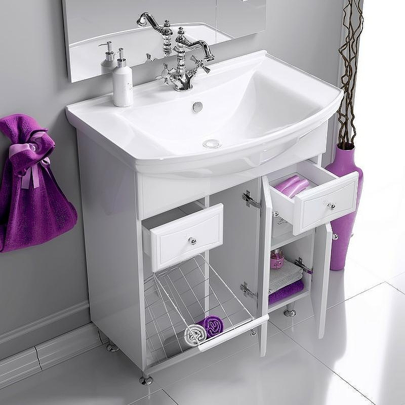 Тумба под раковину Aqwella Барселона 75 BA0107K с бельевой корзиной Белая, купить, цена, заказать, магазин, доставка, скидка, промокод, купить, цена, заказать, магазин, доставка, скидка, промокод