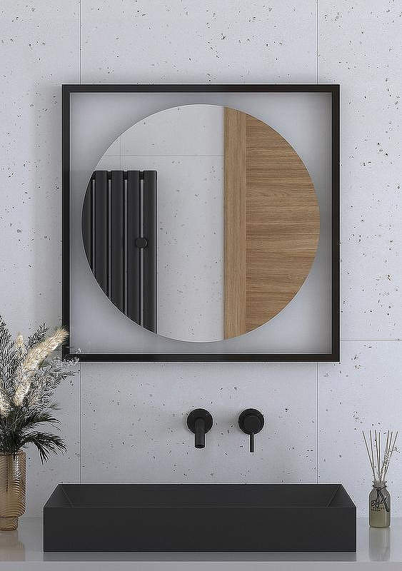 Зеркало Defesto Eclipce 70х70 DF 2232 с подсветкой 15W-3000К/в багетной раме/Без выключателя/Теплый белый свет/Черная рама, купить, цена, заказать, магазин, доставка, скидка, промокод, купить, цена, заказать, магазин, доставка, скидка, промокод