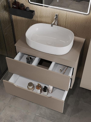 Тумба с раковиной Orange Line 80 Li-80TuLMDF+B08-600W подвесная Латте матовый