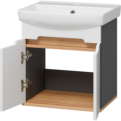 Тумба с раковиной Misty Сканди 50 УТ000023182 подвесная Белый Дуб крафт золотой Антрацит