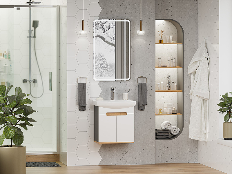 Тумба с раковиной Misty Сканди 50 УТ000023182 подвесная Белый Дуб крафт золотой Антрацит, купить, цена, заказать, магазин, доставка, скидка, промокод, купить, цена, заказать, магазин, доставка, скидка, промокод