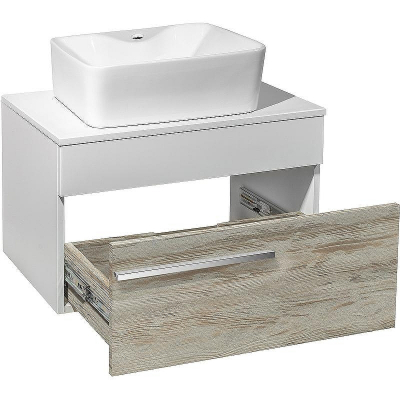 Тумба под раковину Runo Вудлайн 65 00-00001009 подвесная Белая Дуб скандинавский
