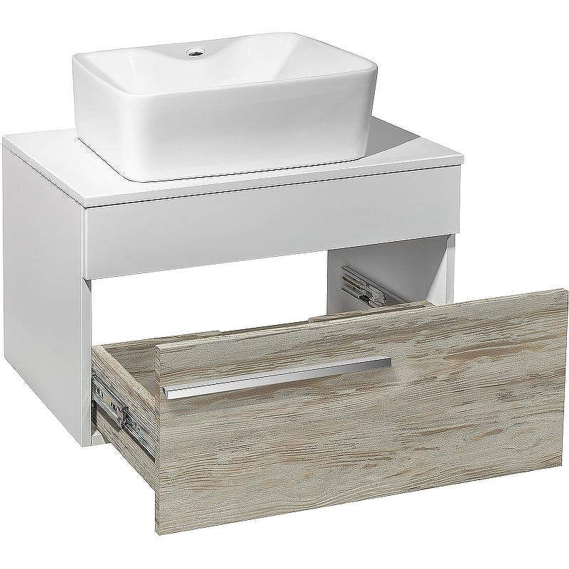 Тумба под раковину Runo Вудлайн 65 00-00001009 подвесная Белая Дуб скандинавский, купить, цена, заказать, магазин, доставка, скидка, промокод, купить, цена, заказать, магазин, доставка, скидка, промокод