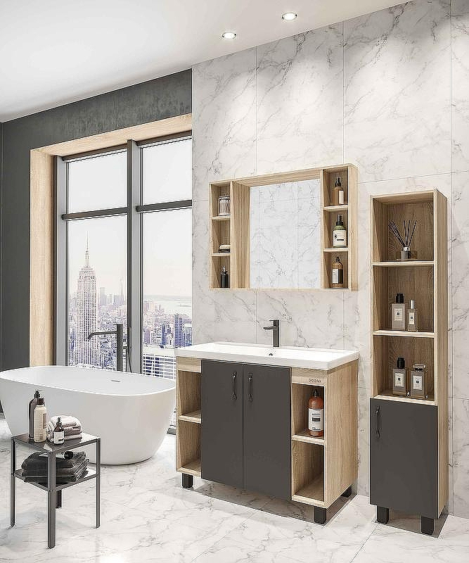 Тумба под раковину Grossman Флай 100 101002 Дуб сонома Серая, купить, цена, заказать, магазин, доставка, скидка, промокод, купить, цена, заказать, магазин, доставка, скидка, промокод