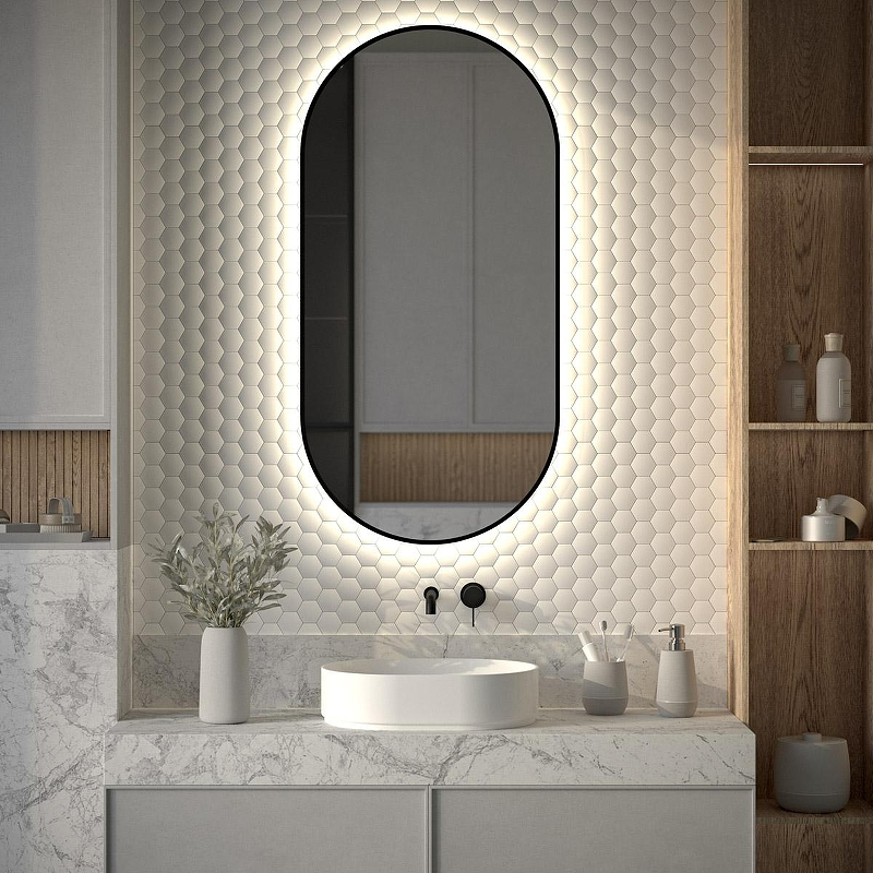 Зеркало Defesto Aura 60х120 DF 2926 с подсветкой 31W-4500K/Без выключателя/Нейтральный белый свет/Черная рама, купить, цена, заказать, магазин, доставка, скидка, промокод, купить, цена, заказать, магазин, доставка, скидка, промокод