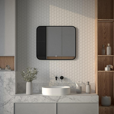 Зеркало Defesto Aura 70х60 DF 2976SH с подсветкой 23W-3000K/Сенсорный выключатель/Теплый белый свет/Черная рама