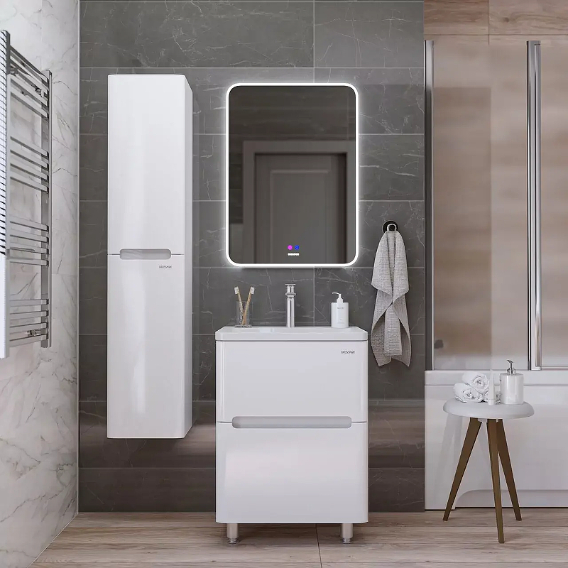 Тумба под раковину Grossman Адель 70 107018 цвет Белый глянцевый, купить, цена, заказать, магазин, доставка, скидка, промокод, купить, цена, заказать, магазин, доставка, скидка, промокод