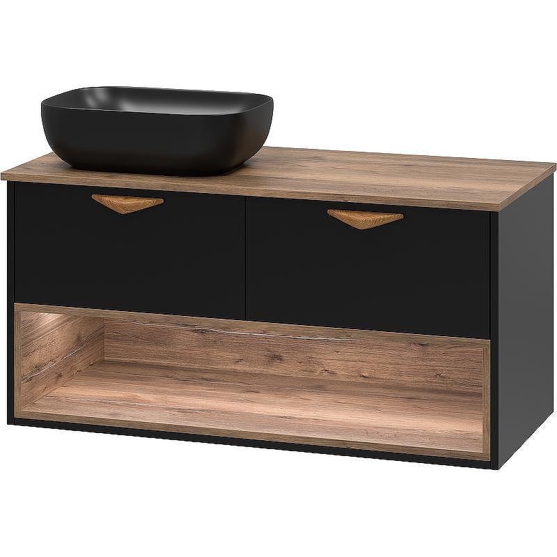 Тумба под раковину Brevita Bergen 105 BER-07105-19-02-2Я подвесная Черная матовая Дуб Галифакс олово, купить, цена, заказать, магазин, доставка, скидка, промокод, купить, цена, заказать, магазин, доставка, скидка, промокод