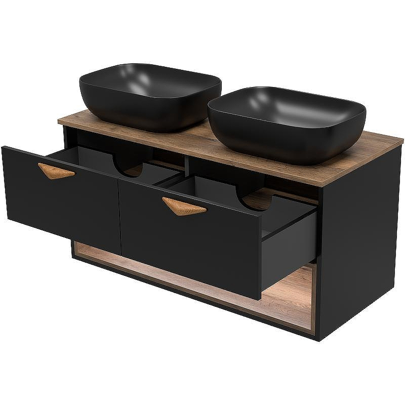 Тумба под раковину Brevita Bergen 105 BER-07105-19-02-2Я подвесная Черная матовая Дуб Галифакс олово, купить, цена, заказать, магазин, доставка, скидка, промокод, купить, цена, заказать, магазин, доставка, скидка, промокод